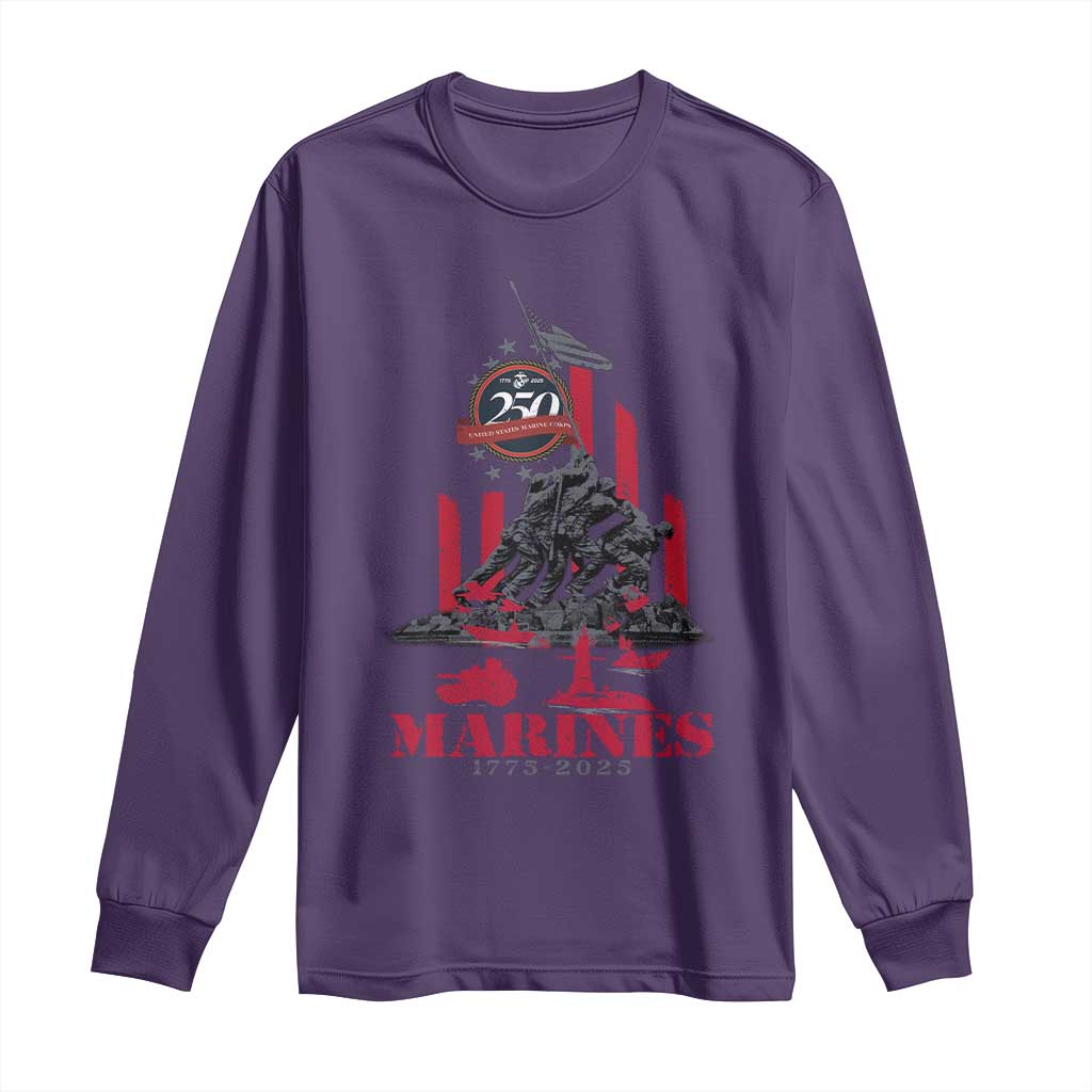 Marine Veteran 250th Anniversary Long Sleeve Shirt Retro Military Corps American Flag TS10 Purple Print Your Wear