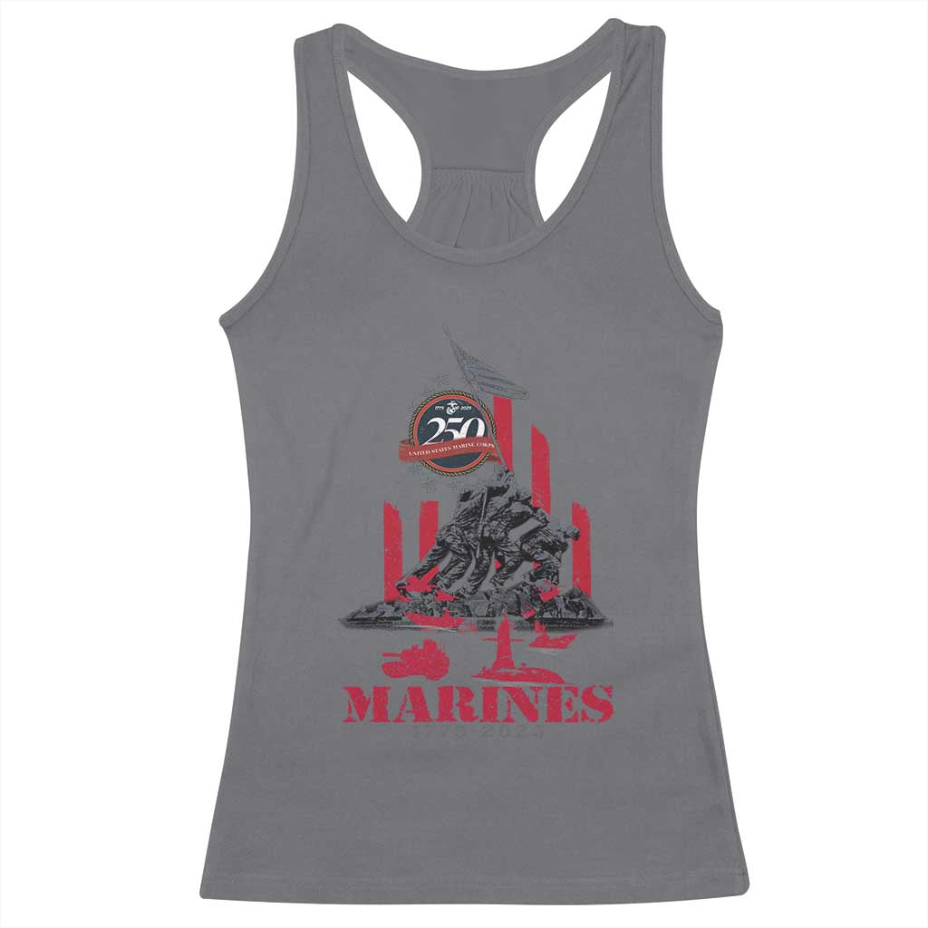 Marine Veteran 250th Anniversary Racerback Tank Top Retro Military Corps American Flag TS10 Charcoal Print Your Wear