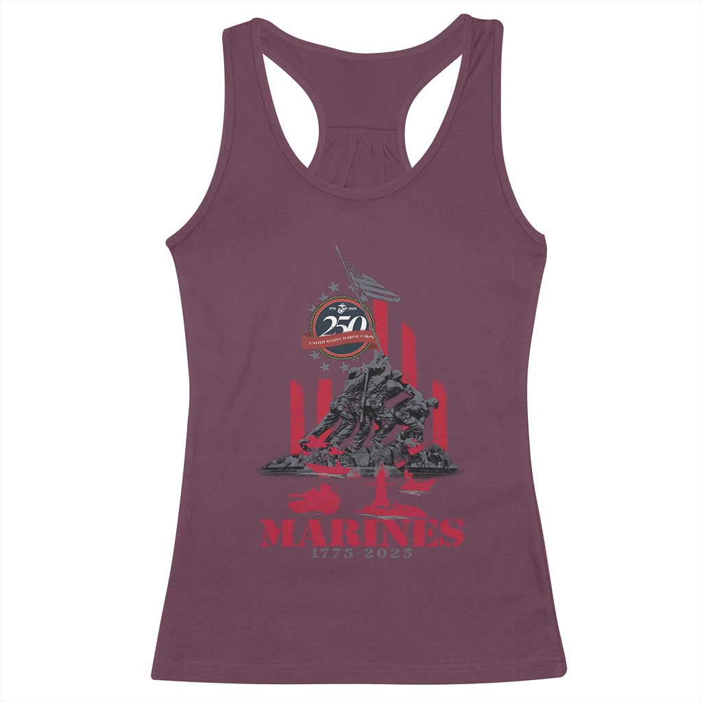 Marine Veteran 250th Anniversary Racerback Tank Top Retro Military Corps American Flag TS10 Maroon Print Your Wear