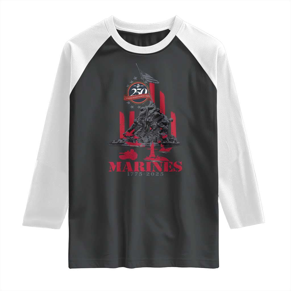 Marine Veteran 250th Anniversary Raglan Shirt Retro Military Corps American Flag - Print Your Wear