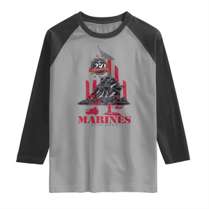 Marine Veteran 250th Anniversary Raglan Shirt Retro Military Corps American Flag TS10 Sport Gray Black Print Your Wear