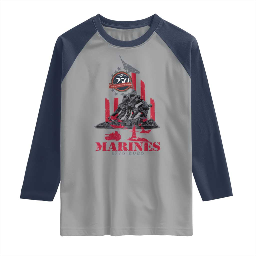 Marine Veteran 250th Anniversary Raglan Shirt Retro Military Corps American Flag TS10 Sport Gray Navy Print Your Wear