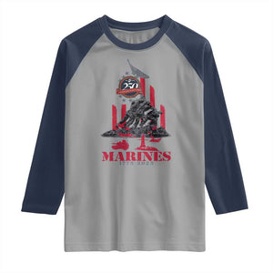 Marine Veteran 250th Anniversary Raglan Shirt Retro Military Corps American Flag TS10 Sport Gray Navy Print Your Wear