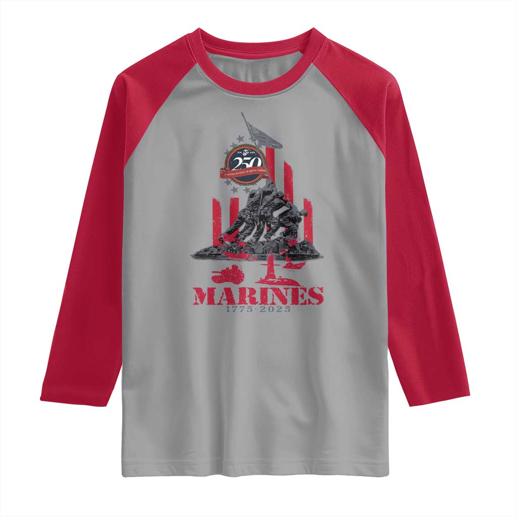 Marine Veteran 250th Anniversary Raglan Shirt Retro Military Corps American Flag TS10 Sport Gray Red Print Your Wear