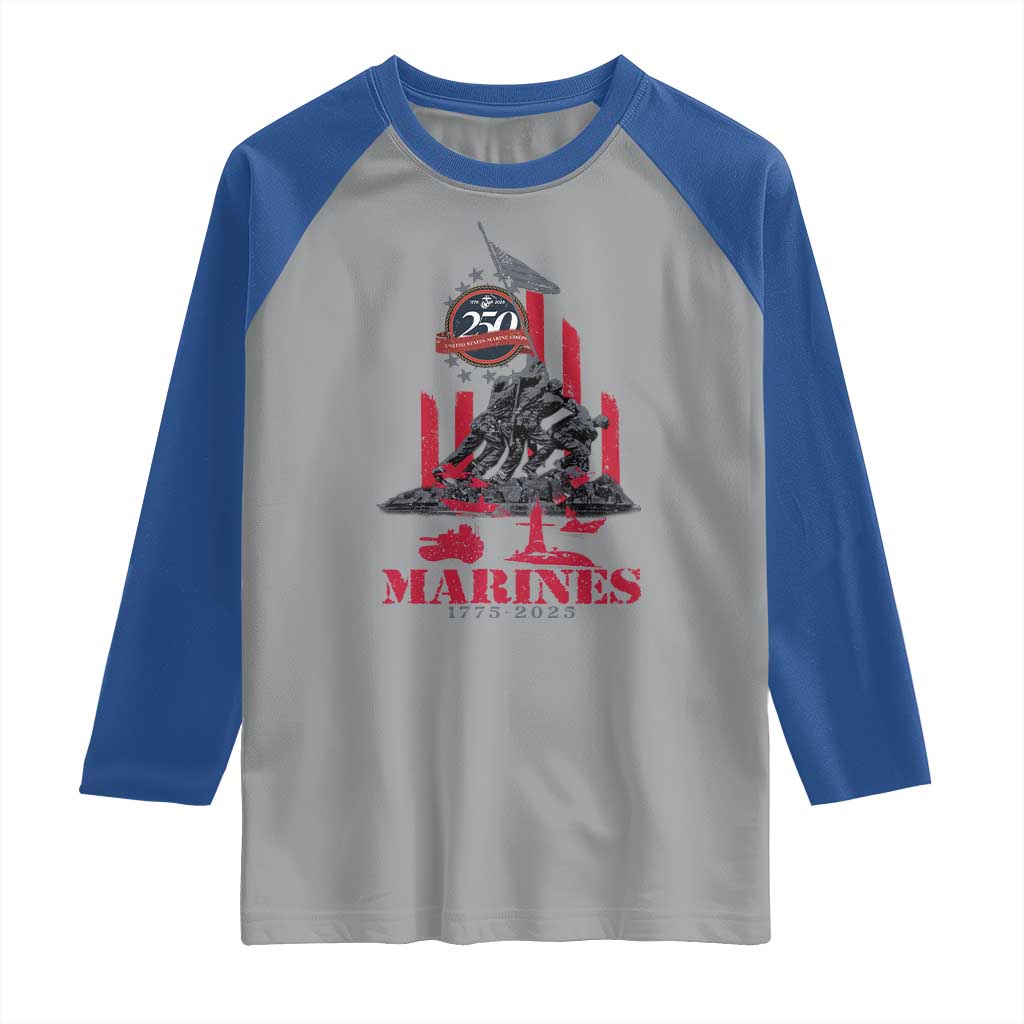 Marine Veteran 250th Anniversary Raglan Shirt Retro Military Corps American Flag TS10 Sport Gray Royal Print Your Wear