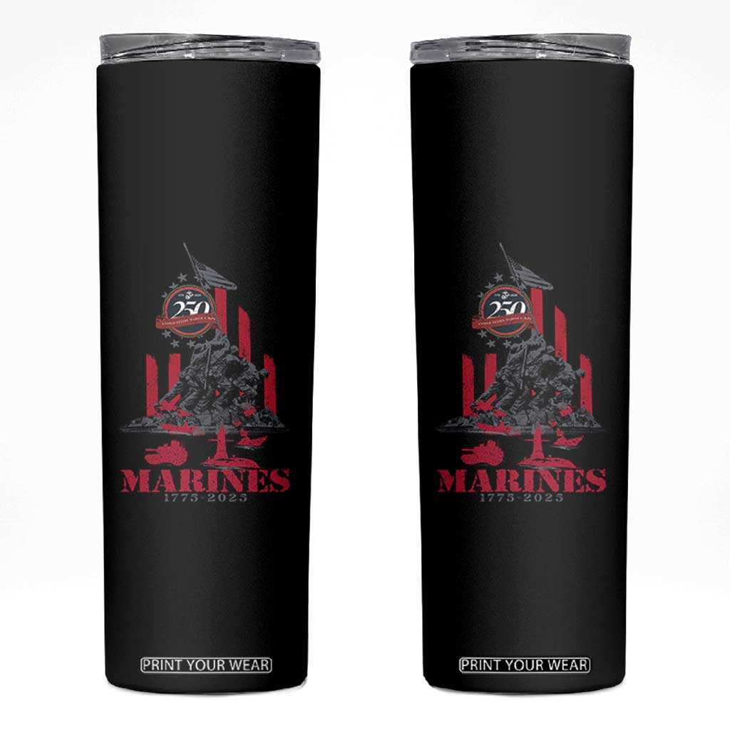 Marine Veteran 250th Anniversary Skinny Tumbler Retro Military Corps American Flag TS10 Black Print Your Wear