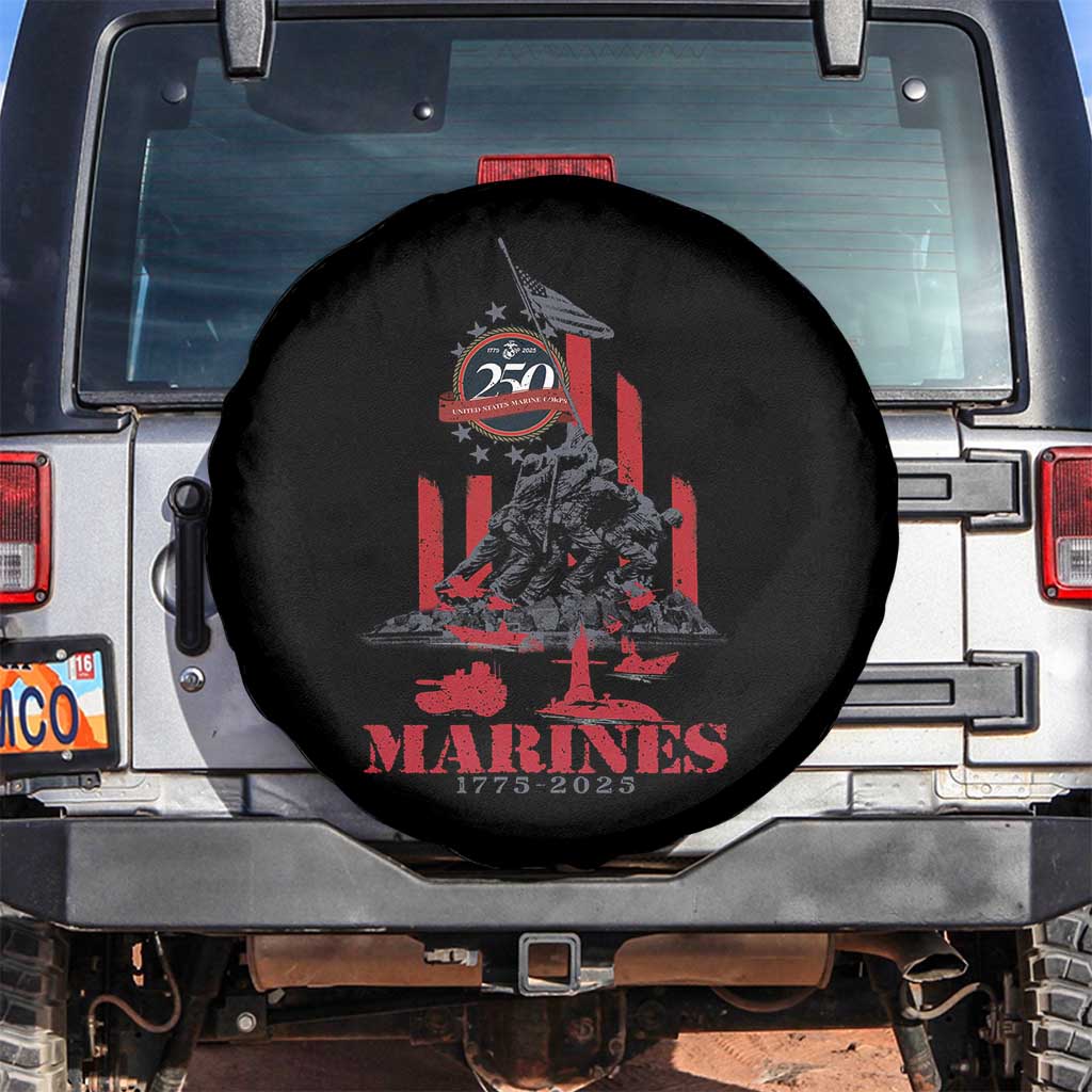 Marine Veteran 250th Anniversary Spare Tire Cover Retro Military Corps American Flag TS10 No hole Black Print Your Wear