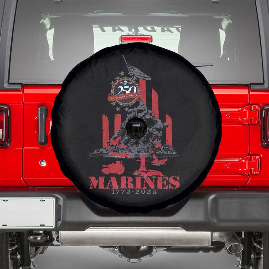 Marine Veteran 250th Anniversary Spare Tire Cover Retro Military Corps American Flag TS10 Black Print Your Wear