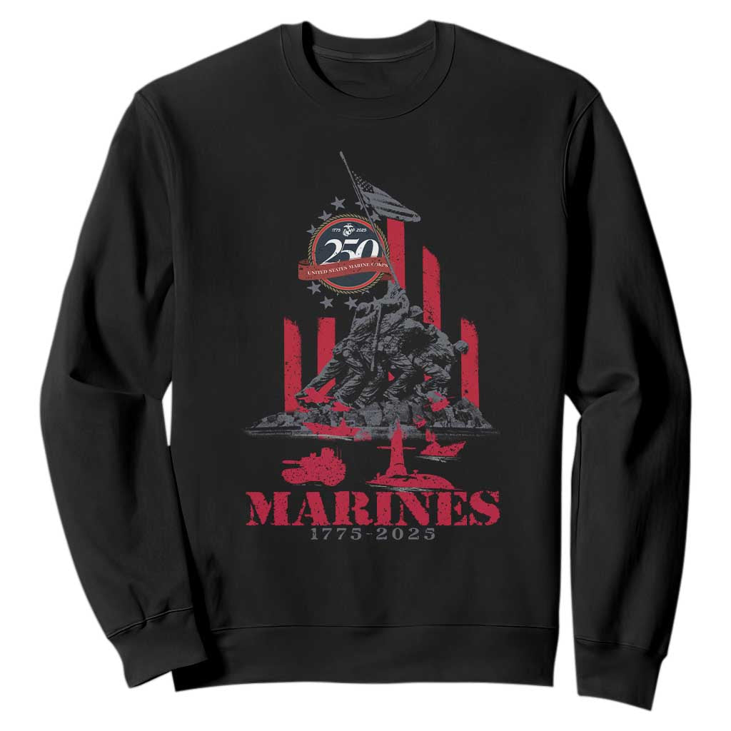 Marine Veteran 250th Anniversary Sweatshirt Retro Military Corps American Flag TS10 Black Print Your Wear
