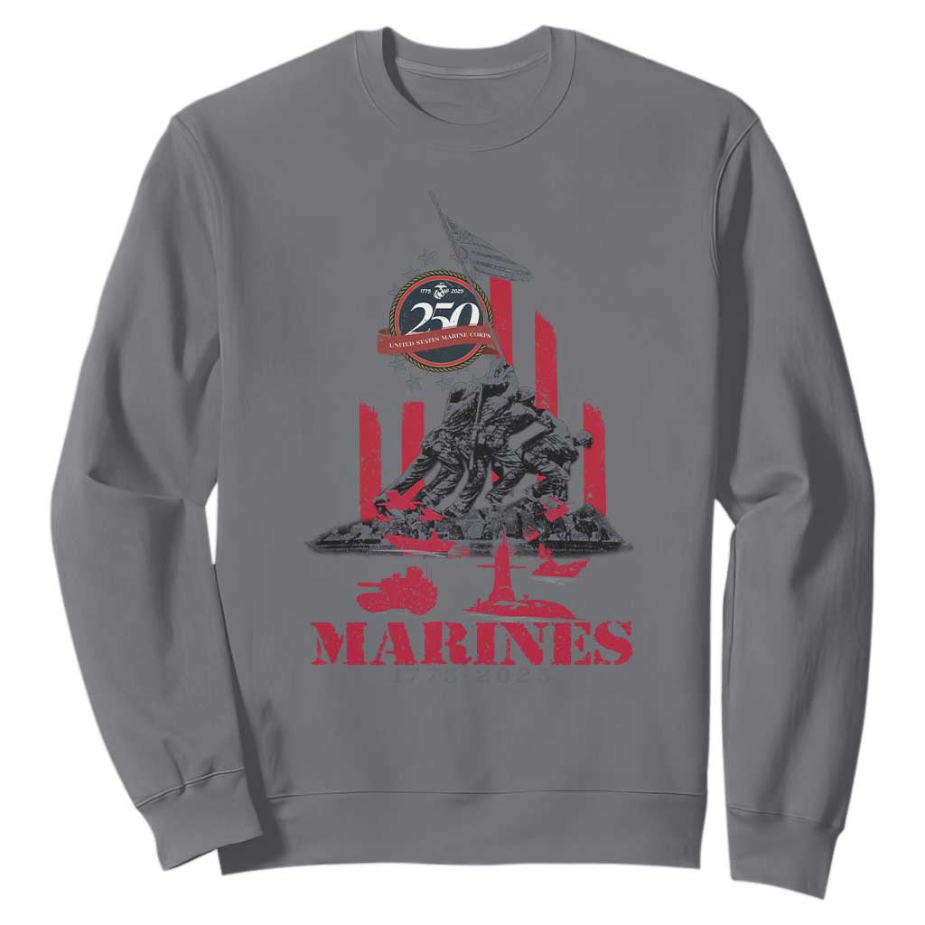 Marine Veteran 250th Anniversary Sweatshirt Retro Military Corps American Flag TS10 Charcoal Print Your Wear