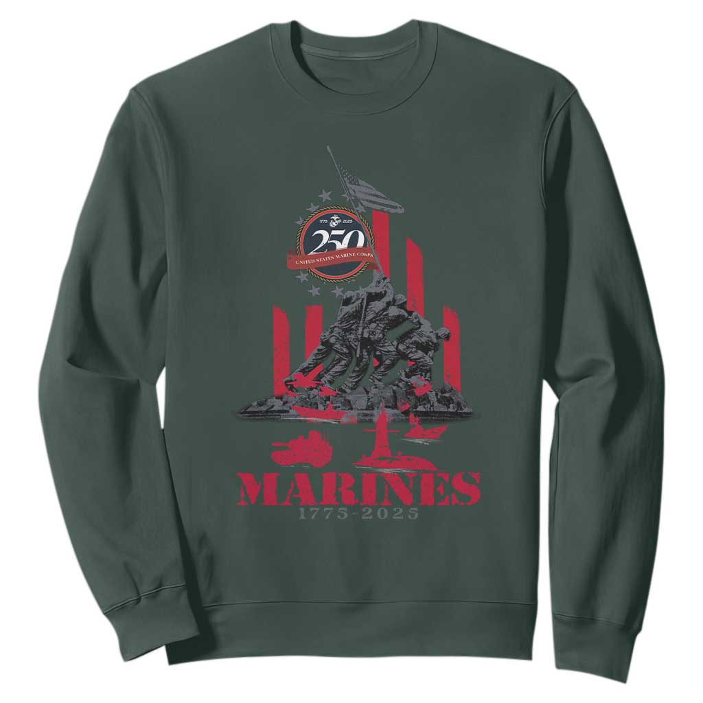 Marine Veteran 250th Anniversary Sweatshirt Retro Military Corps American Flag TS10 Dark Forest Green Print Your Wear