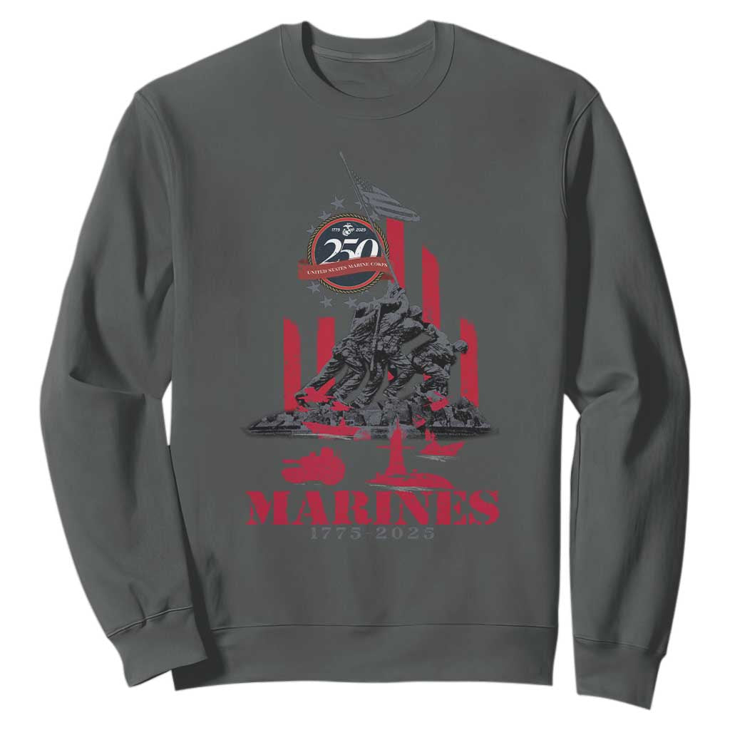 Marine Veteran 250th Anniversary Sweatshirt Retro Military Corps American Flag TS10 Dark Heather Print Your Wear