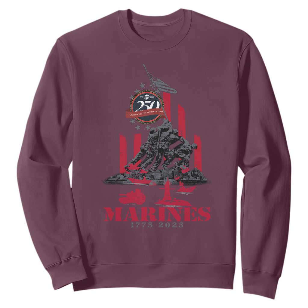 Marine Veteran 250th Anniversary Sweatshirt Retro Military Corps American Flag TS10 Maroon Print Your Wear