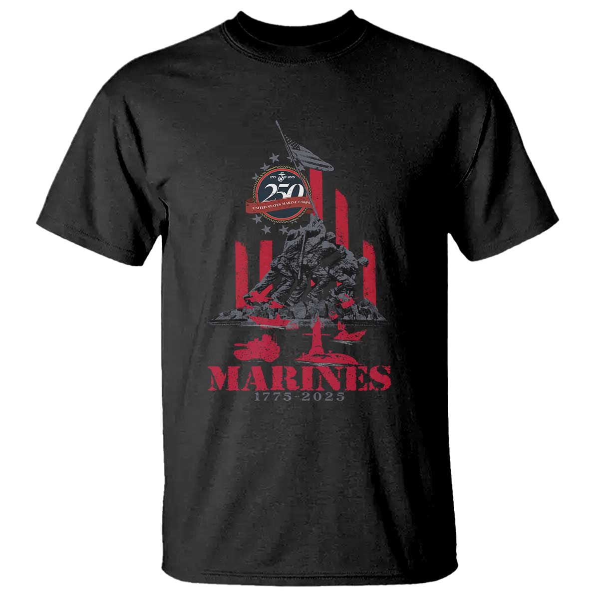 Marine Veteran 250th Anniversary T Shirt Retro Military Corps American Flag - Print Your Wear
