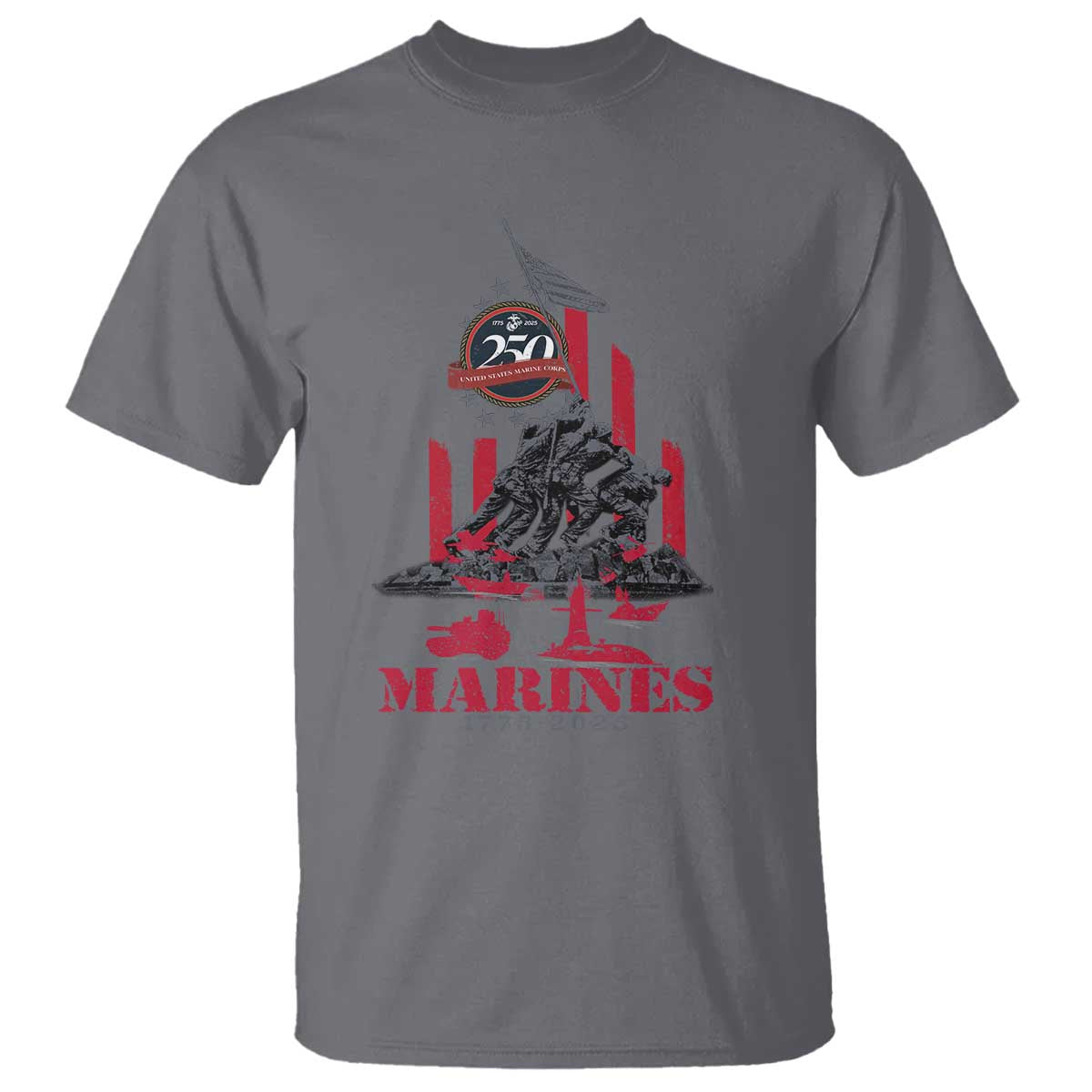 Marine Veteran 250th Anniversary T Shirt Retro Military Corps American Flag TS10 Charcoal Print Your Wear