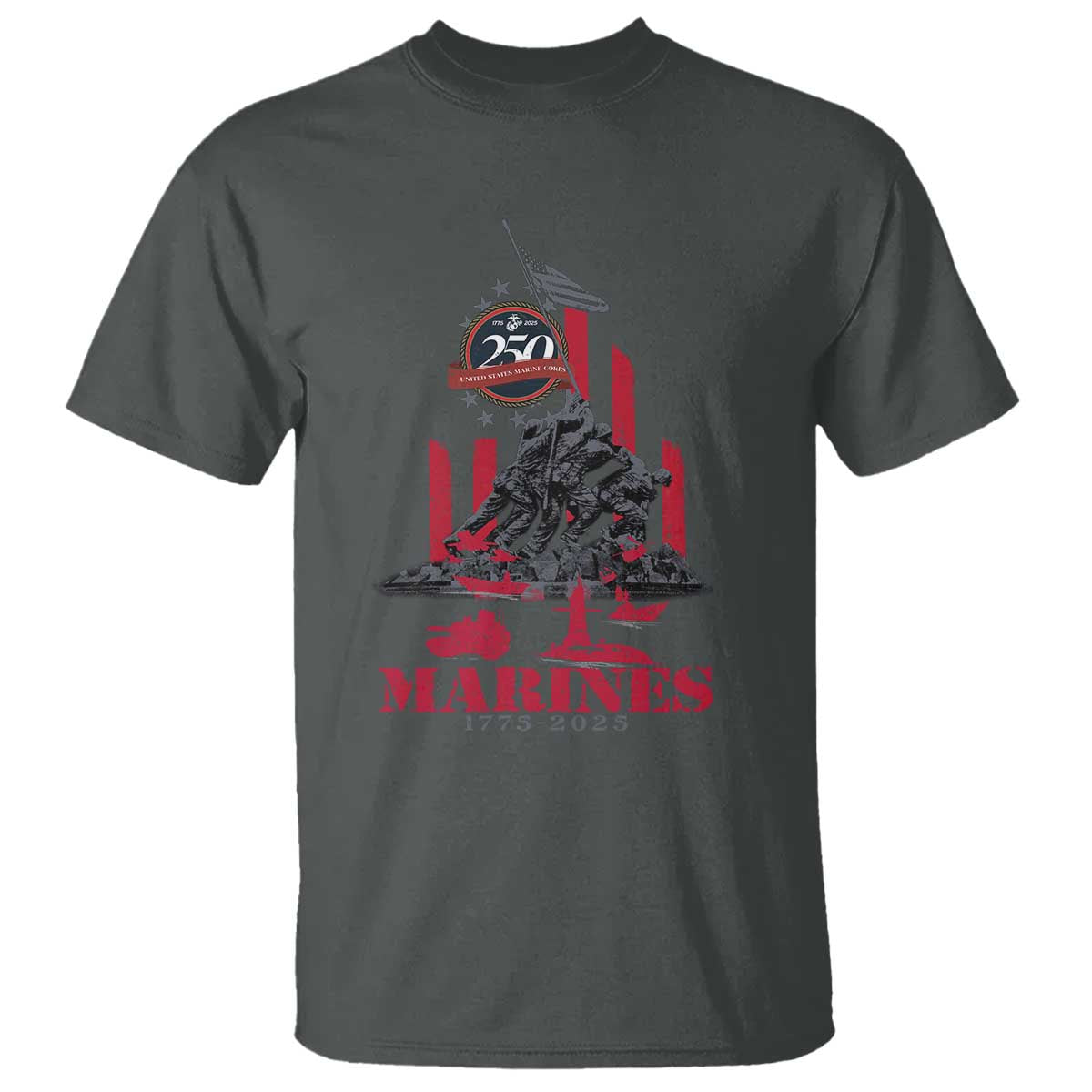 Marine Veteran 250th Anniversary T Shirt Retro Military Corps American Flag TS10 Dark Heather Print Your Wear