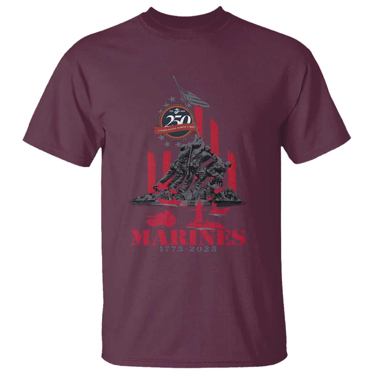 Marine Veteran 250th Anniversary T Shirt Retro Military Corps American Flag TS10 Maroon Print Your Wear