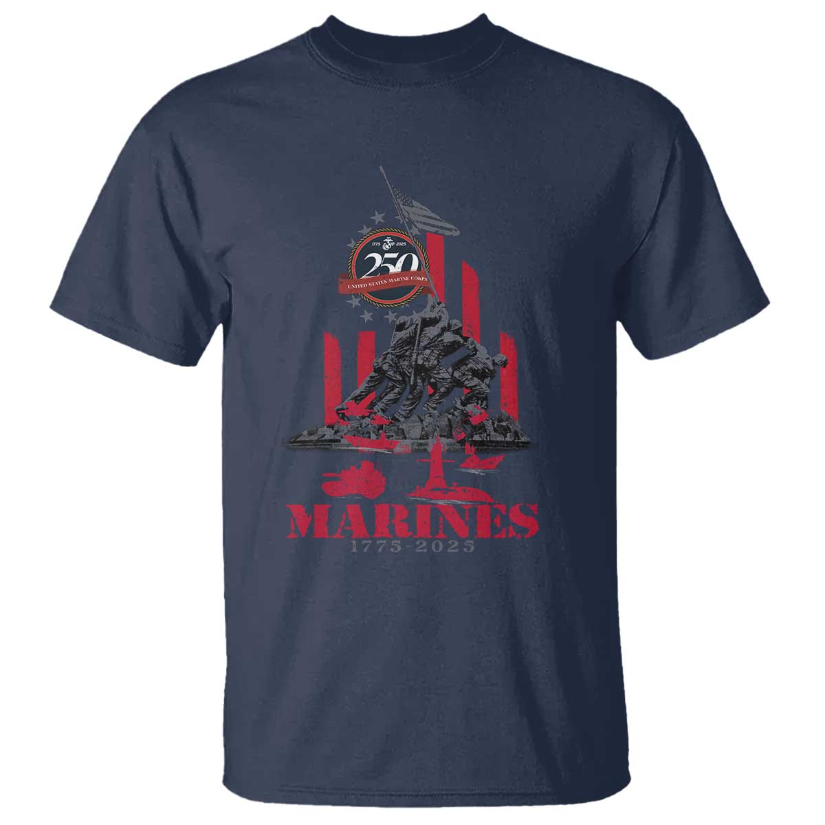 Marine Veteran 250th Anniversary T Shirt Retro Military Corps American Flag TS10 Navy Print Your Wear