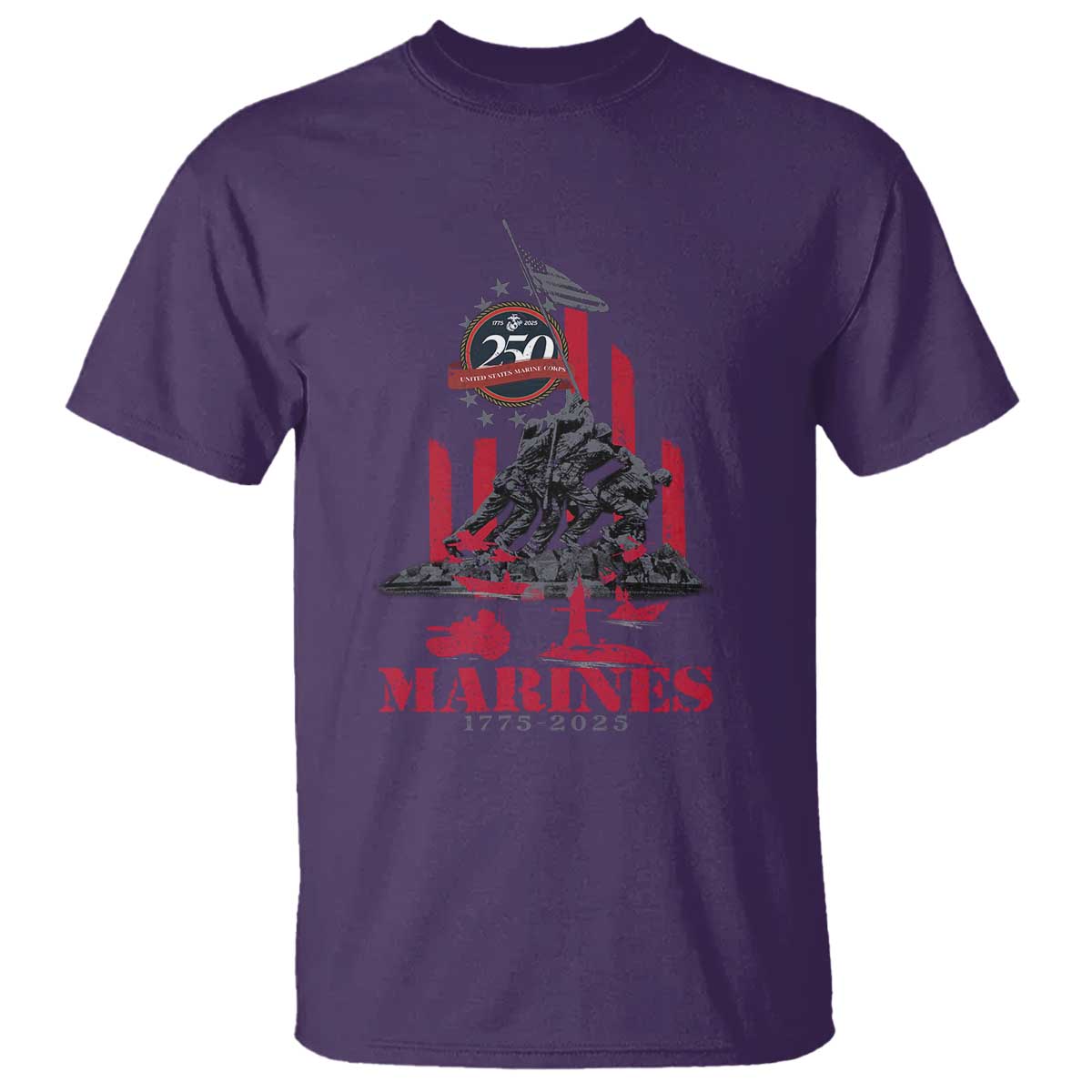 Marine Veteran 250th Anniversary T Shirt Retro Military Corps American Flag TS10 Purple Print Your Wear