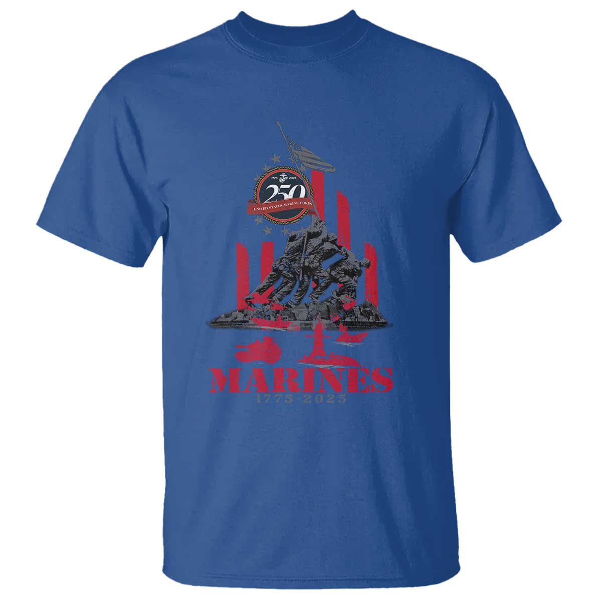 Marine Veteran 250th Anniversary T Shirt Retro Military Corps American Flag TS10 Royal Blue Print Your Wear