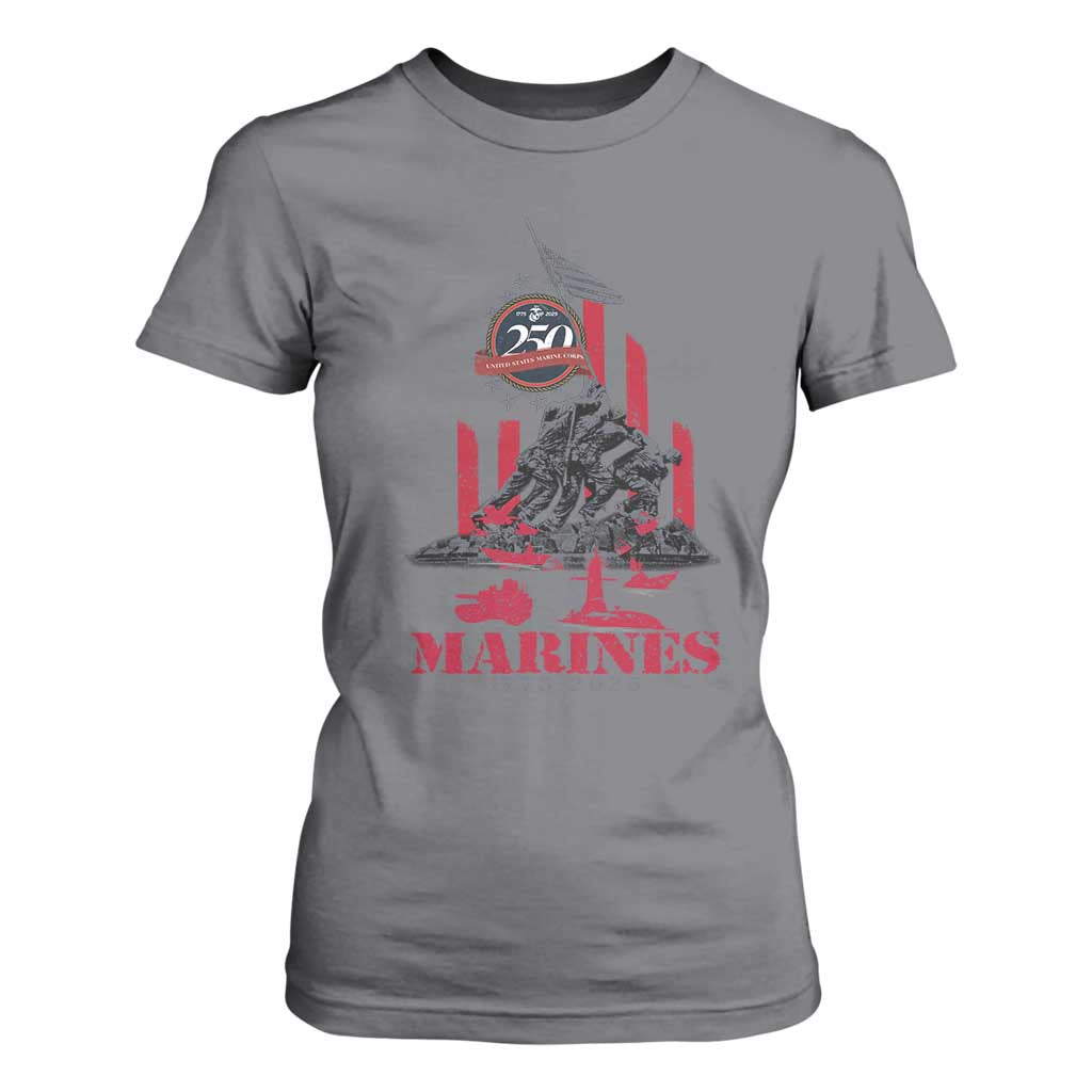 Marine Veteran 250th Anniversary T Shirt For Women Retro Military Corps American Flag TS10 Charcoal Print Your Wear