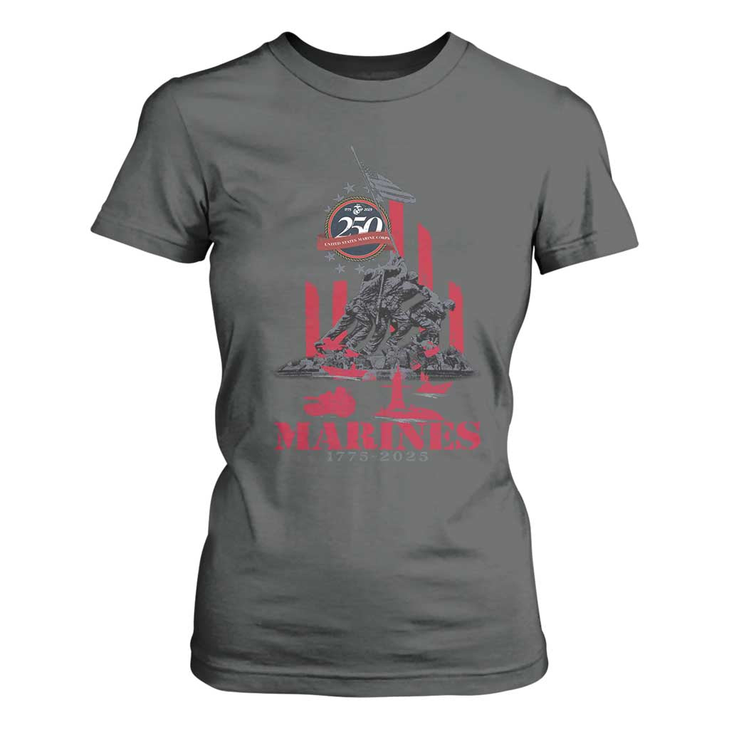 Marine Veteran 250th Anniversary T Shirt For Women Retro Military Corps American Flag TS10 Dark Heather Print Your Wear