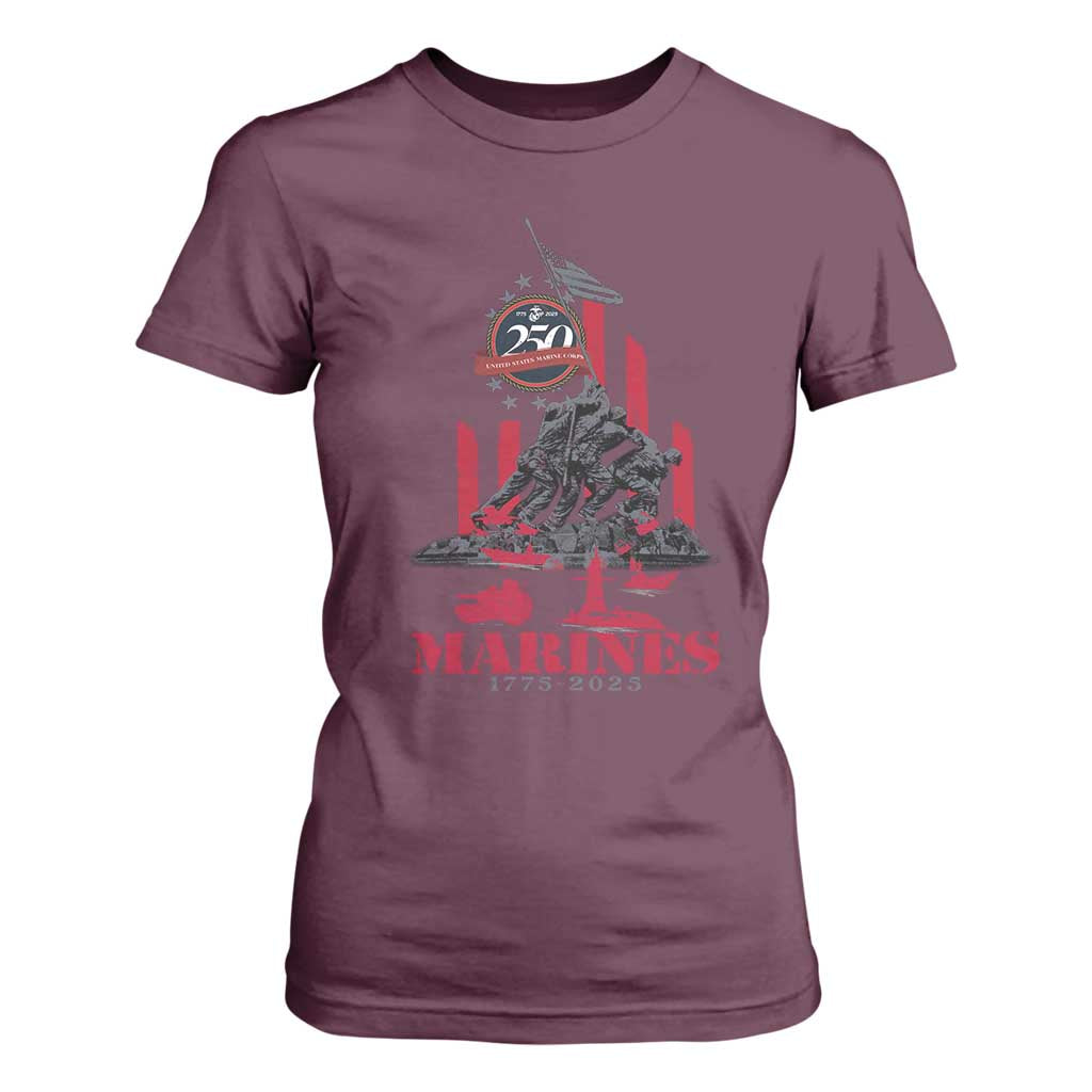 Marine Veteran 250th Anniversary T Shirt For Women Retro Military Corps American Flag TS10 Maroon Print Your Wear