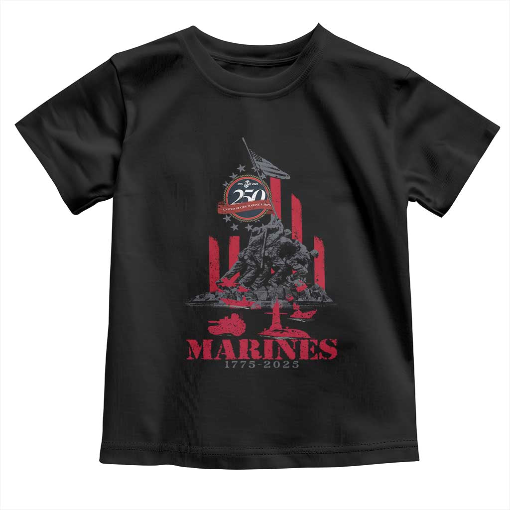 Marine Veteran 250th Anniversary Toddler T Shirt Retro Military Corps American Flag - Print Your Wear