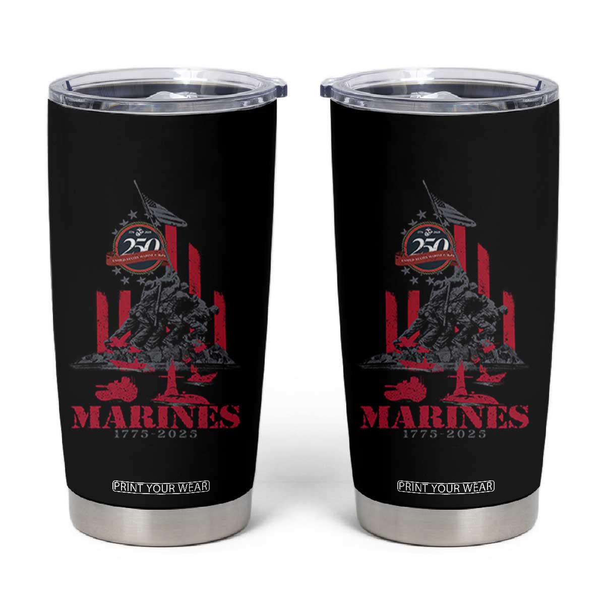 Marine Veteran 250th Anniversary Tumbler Cup Retro Military Corps American Flag - Print Your Wear