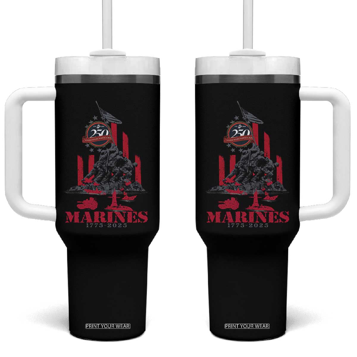 Marine Veteran 250th Anniversary Tumbler With Handle Retro Military Corps American Flag TS10 One Size: 40 oz Black Print Your Wear