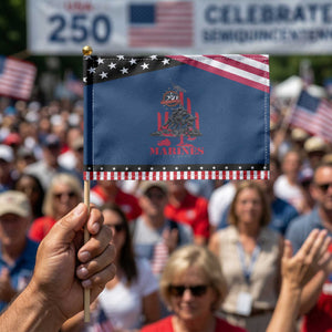 Marine Veteran 250th Anniversary Patriotic Handheld Flag Retro Military Corps American Flag TS10 Classic 8.2" × 5.5" Blue Black Print Your Wear