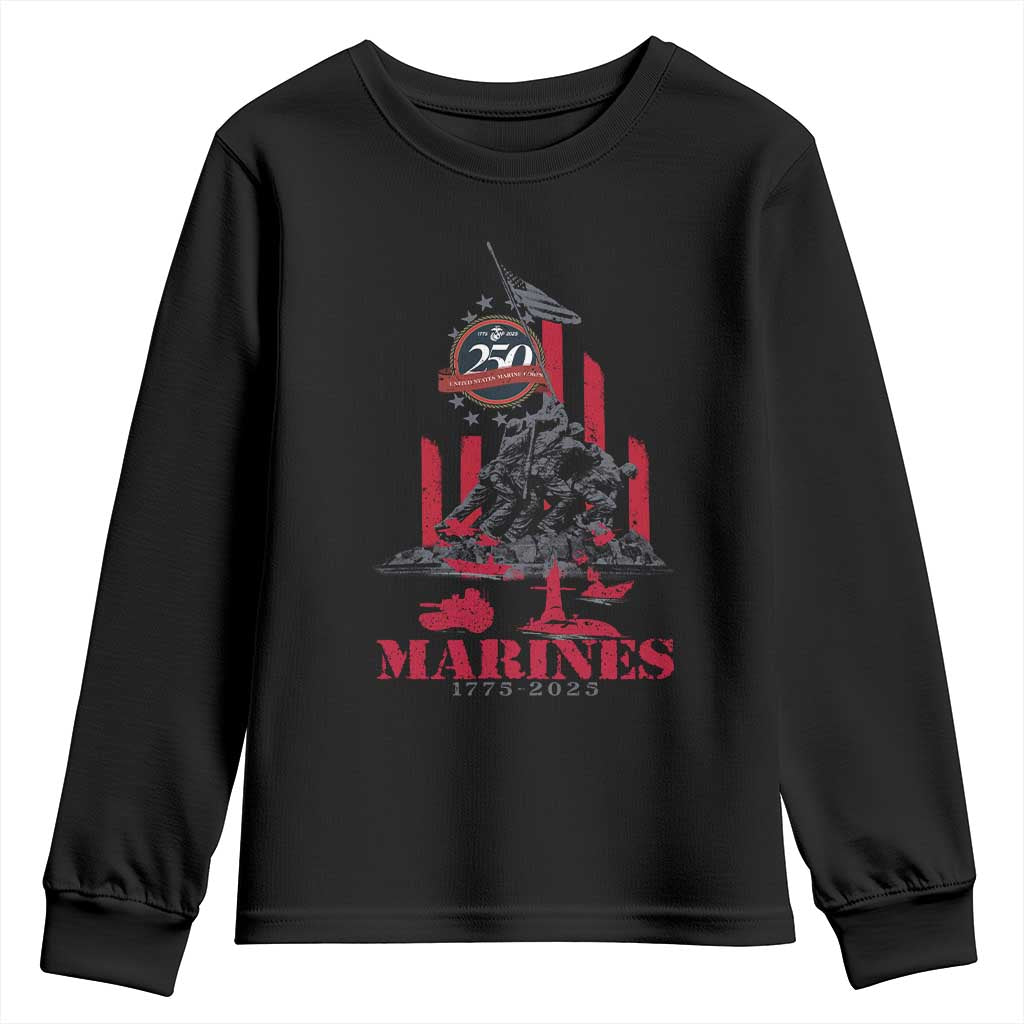 Marine Veteran 250th Anniversary Youth Sweatshirt Retro Military Corps American Flag - Print Your Wear