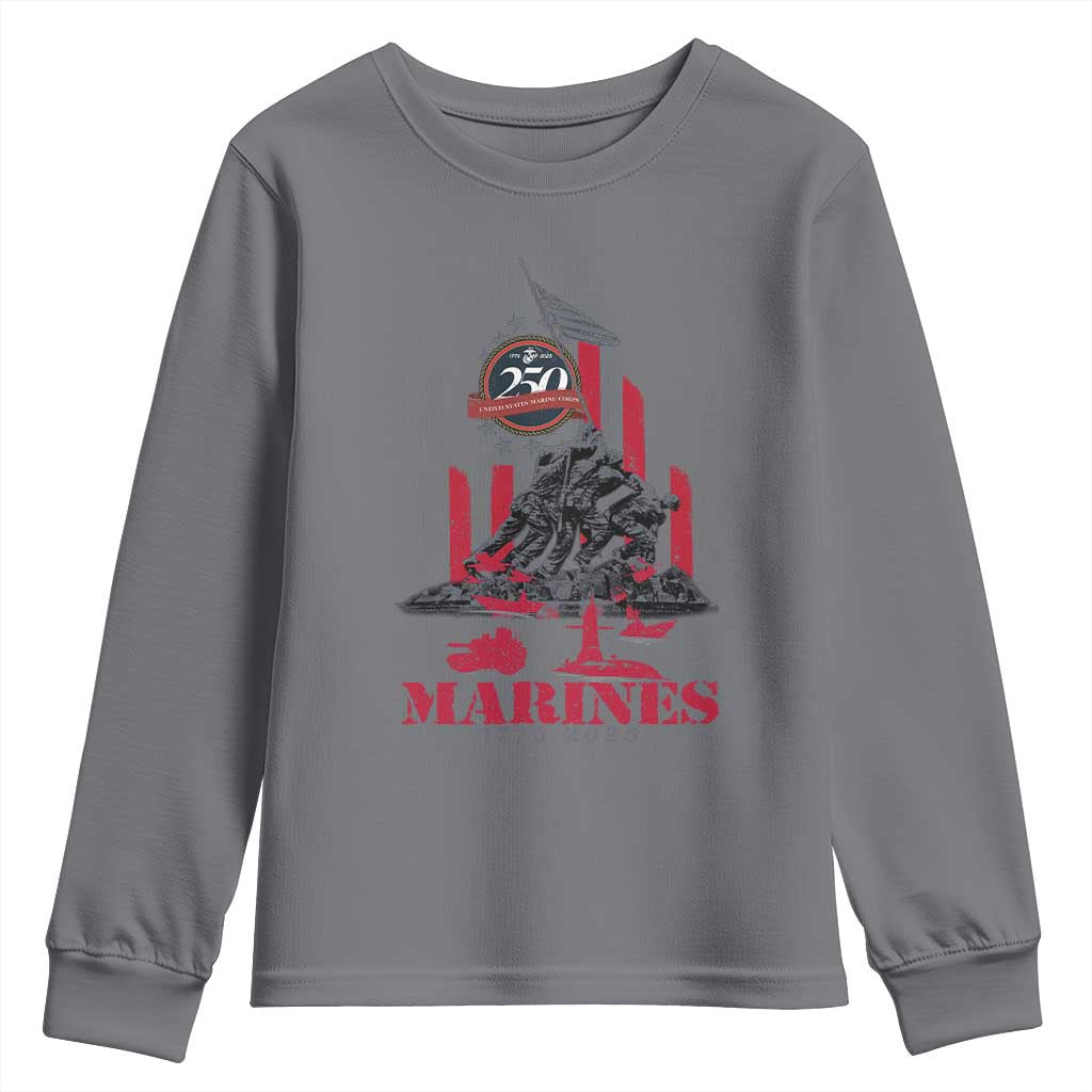 Marine Veteran 250th Anniversary Youth Sweatshirt Retro Military Corps American Flag TS10 Charcoal Print Your Wear