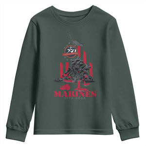 Marine Veteran 250th Anniversary Youth Sweatshirt Retro Military Corps American Flag TS10 Dark Forest Green Print Your Wear