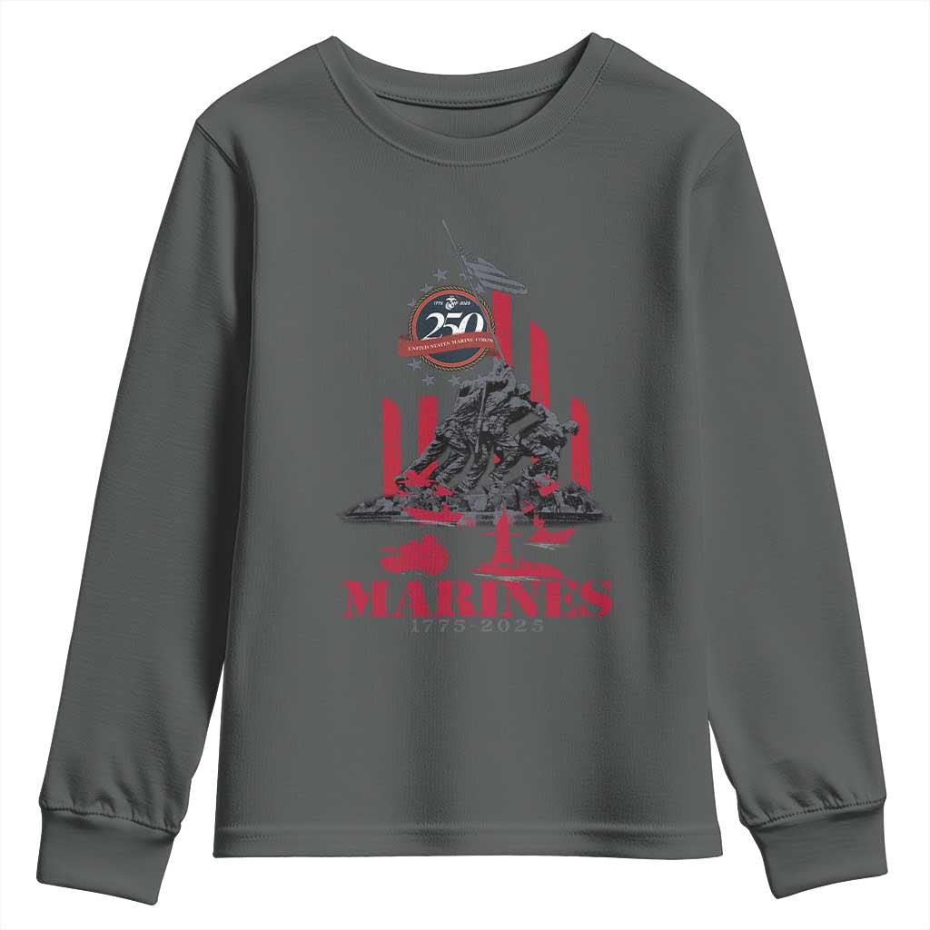 Marine Veteran 250th Anniversary Youth Sweatshirt Retro Military Corps American Flag TS10 Dark Heather Print Your Wear