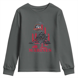 Marine Veteran 250th Anniversary Youth Sweatshirt Retro Military Corps American Flag TS10 Dark Heather Print Your Wear