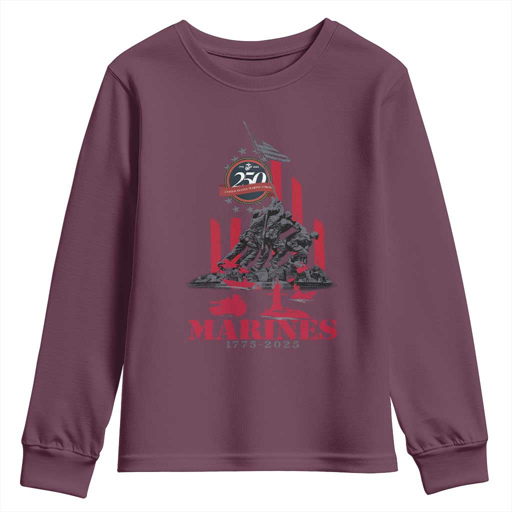 Marine Veteran 250th Anniversary Youth Sweatshirt Retro Military Corps American Flag TS10 Maroon Print Your Wear