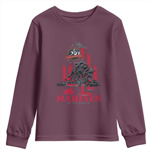 Marine Veteran 250th Anniversary Youth Sweatshirt Retro Military Corps American Flag TS10 Maroon Print Your Wear