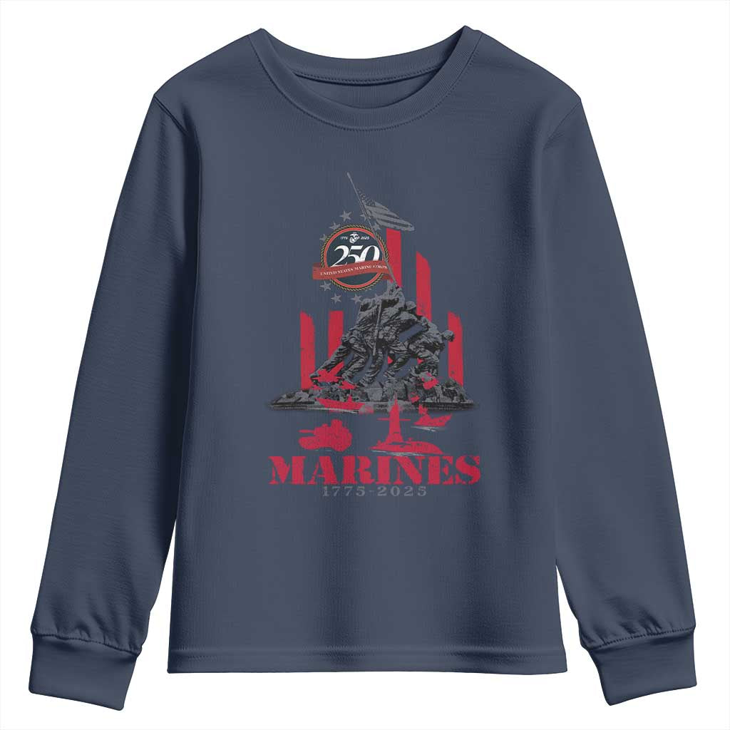 Marine Veteran 250th Anniversary Youth Sweatshirt Retro Military Corps American Flag TS10 Navy Print Your Wear