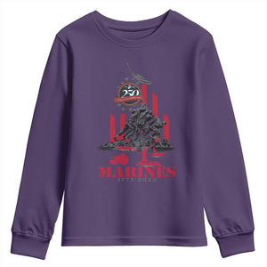 Marine Veteran 250th Anniversary Youth Sweatshirt Retro Military Corps American Flag TS10 Purple Print Your Wear