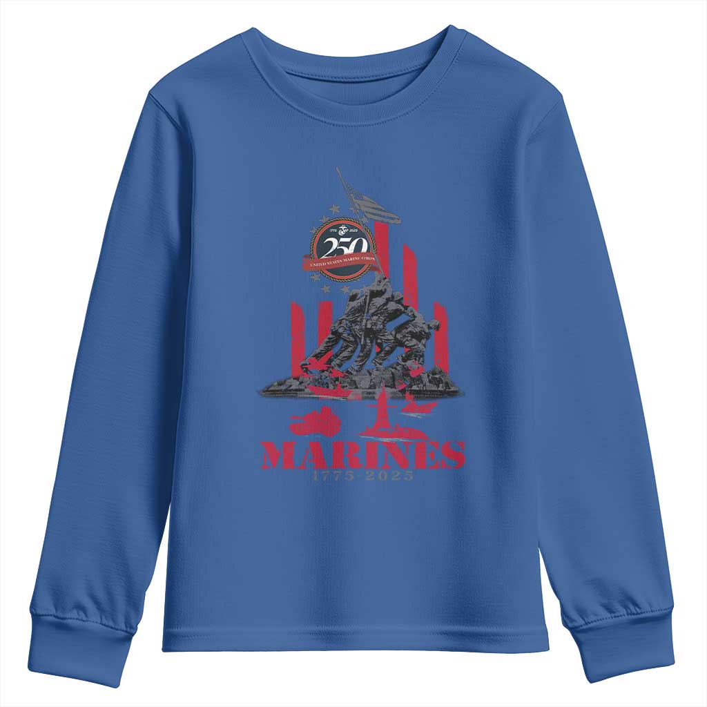 Marine Veteran 250th Anniversary Youth Sweatshirt Retro Military Corps American Flag TS10 Royal Blue Print Your Wear