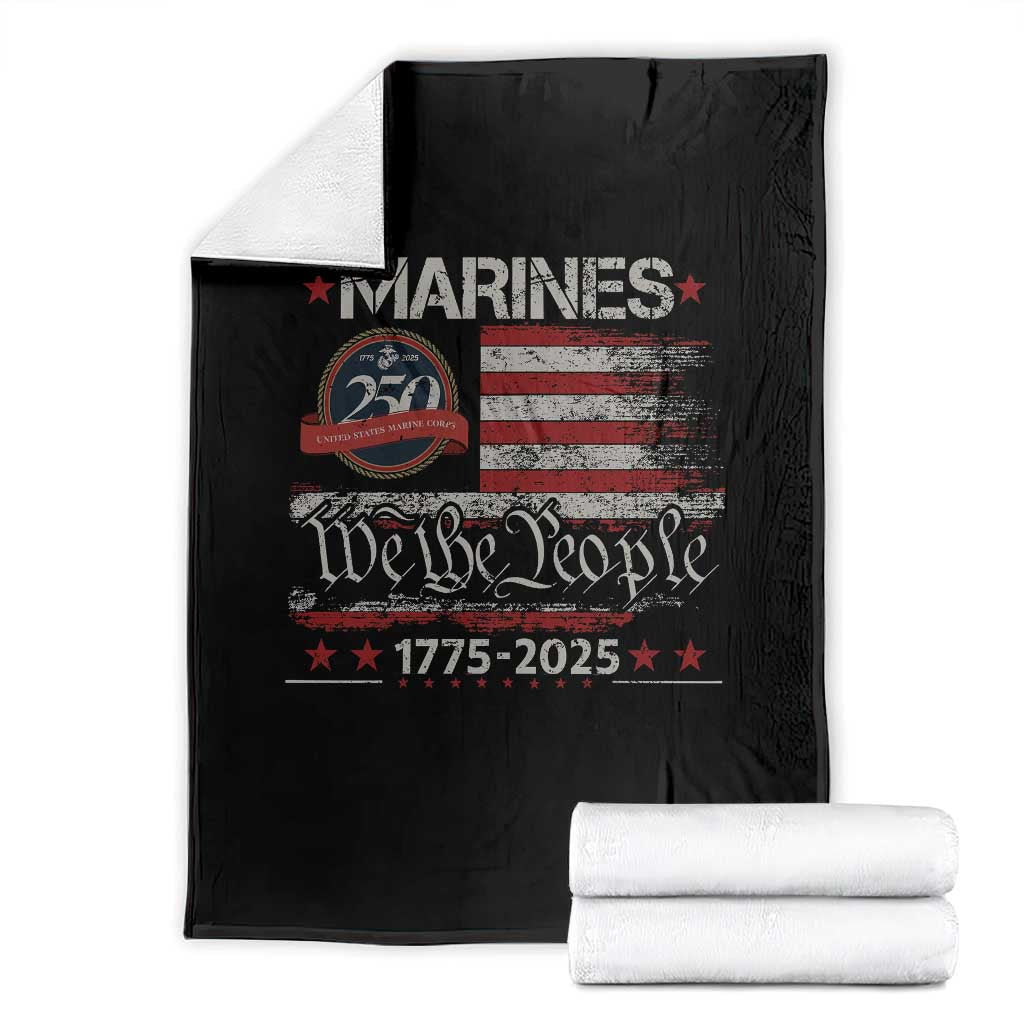 Marine Veteran 250th Anniversary Throw Blanket Retro Patriotic Military Gift American Flag - Print Your Wear