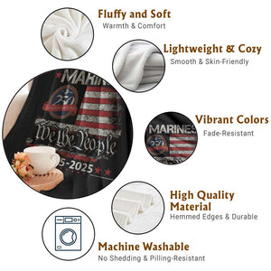 Marine Veteran 250th Anniversary Throw Blanket Retro Patriotic Military Gift American Flag - Print Your Wear