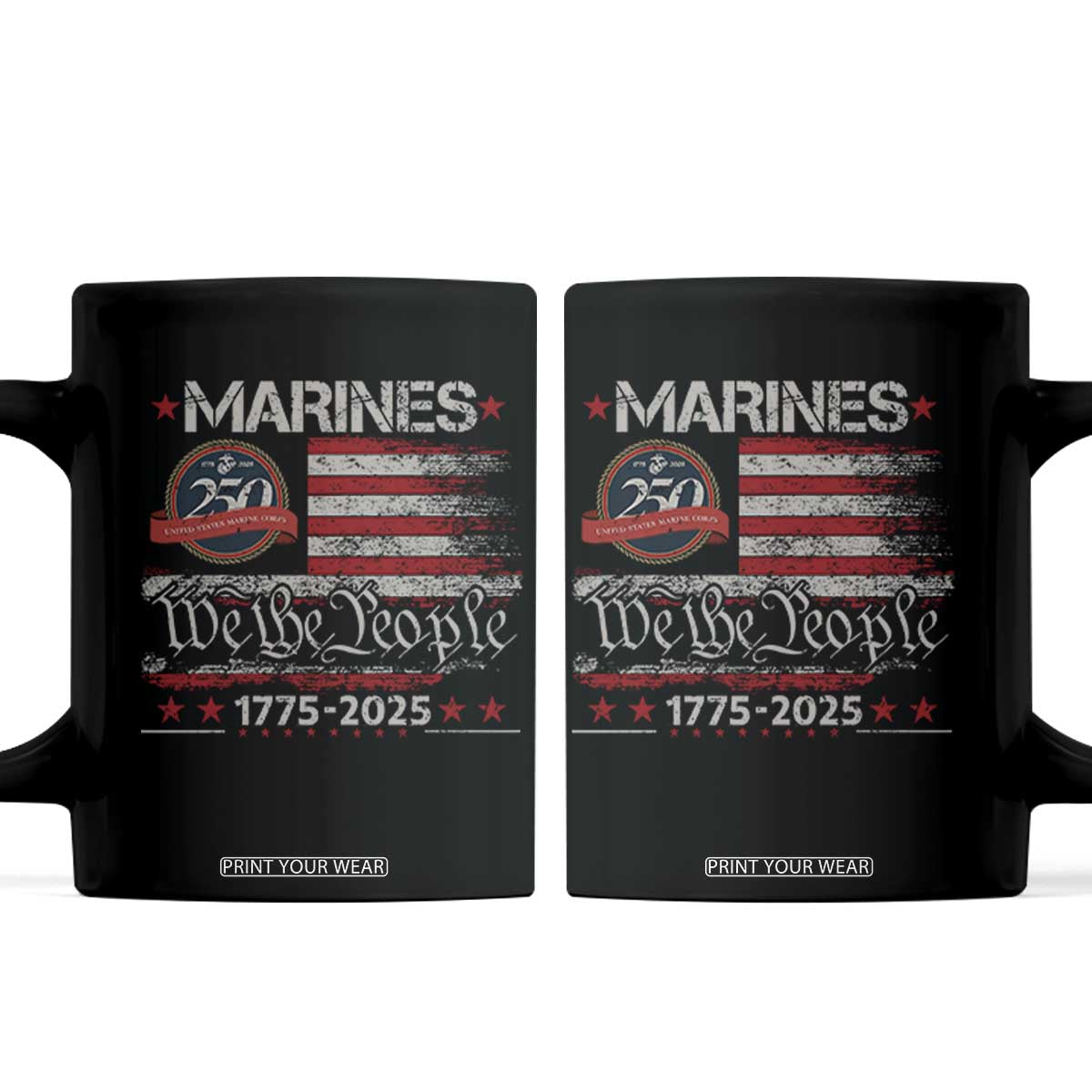 Marine Veteran 250th Anniversary Coffee Mug Retro Patriotic Military Gift American Flag TS10 Black Print Your Wear