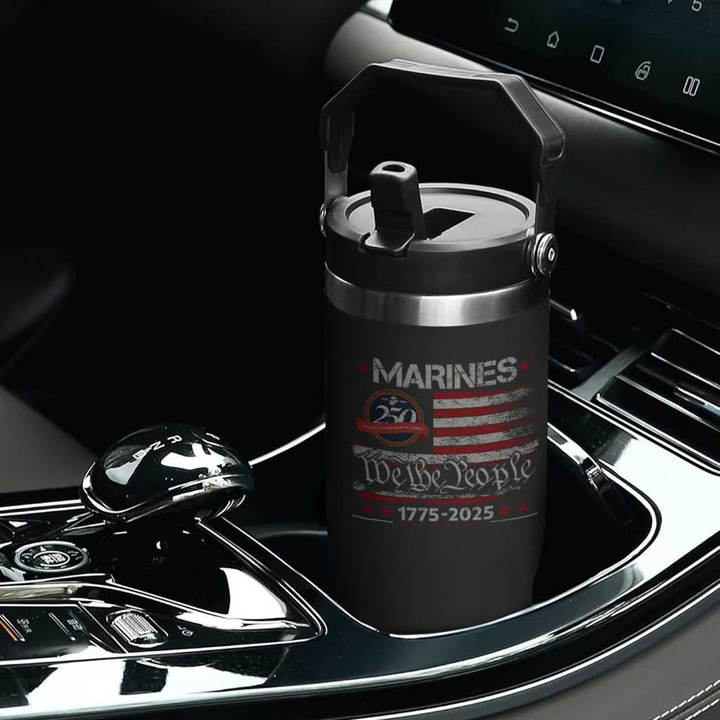 Marine Veteran 250th Anniversary Flip Straw Tumbler Retro Patriotic Military Gift American Flag TS10 Print Your Wear