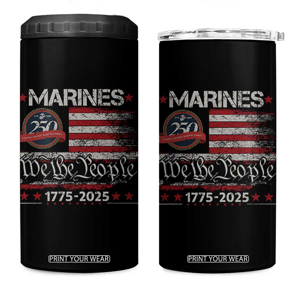 Marine Veteran 250th Anniversary 4 in 1 Can Cooler Tumbler Retro Patriotic Military Gift American Flag - Print Your Wear