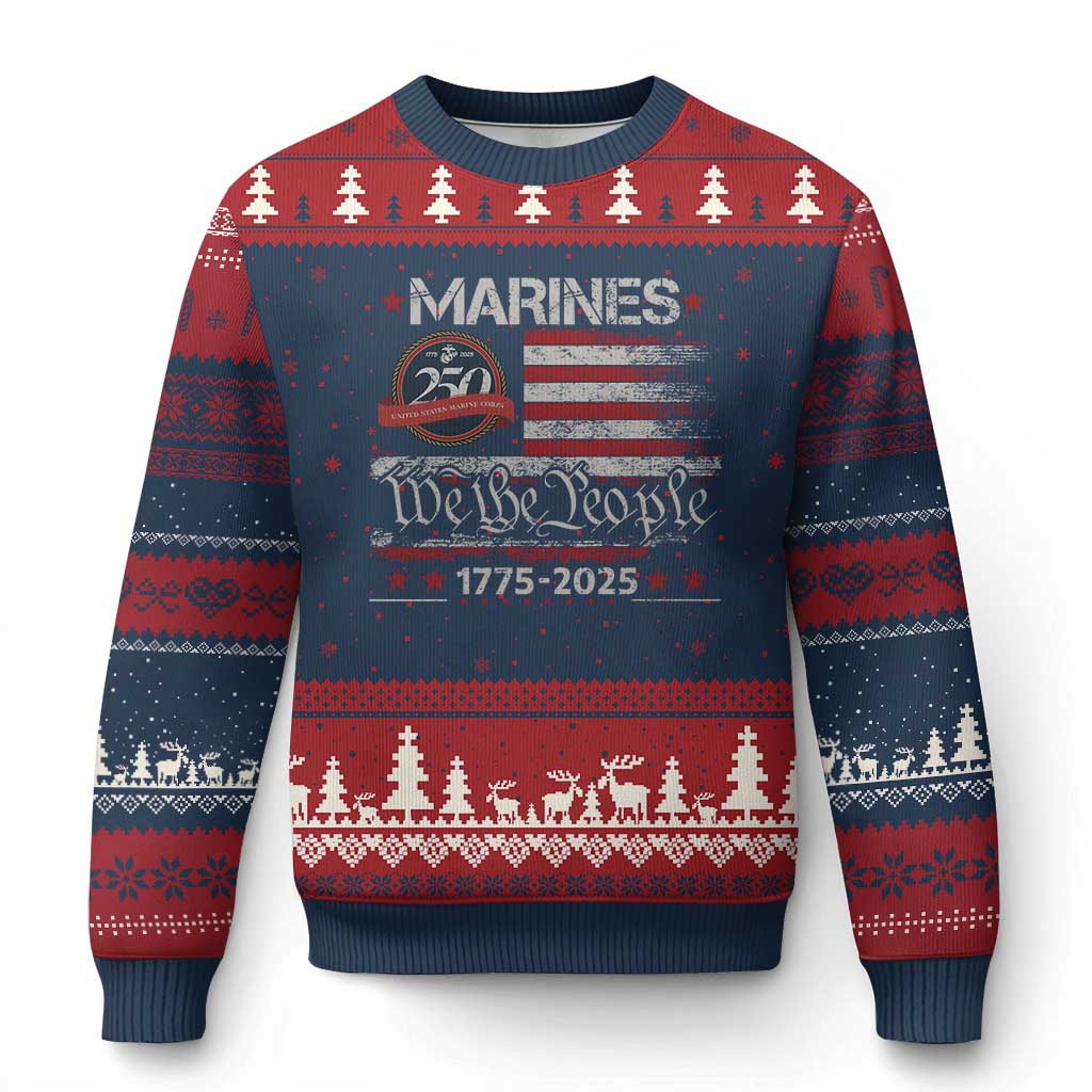 Marine Veteran 250th Anniversary Ugly Christmas Sweater Retro Patriotic Military Gift American Flag - Print Your Wear
