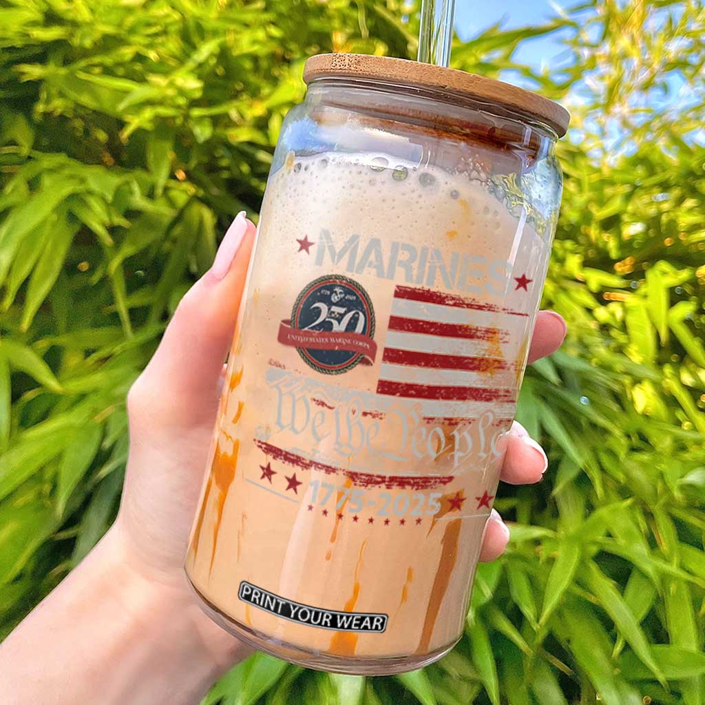 Marine Veteran 250th Anniversary Glass Can Retro Patriotic Military Gift American Flag - Print Your Wear