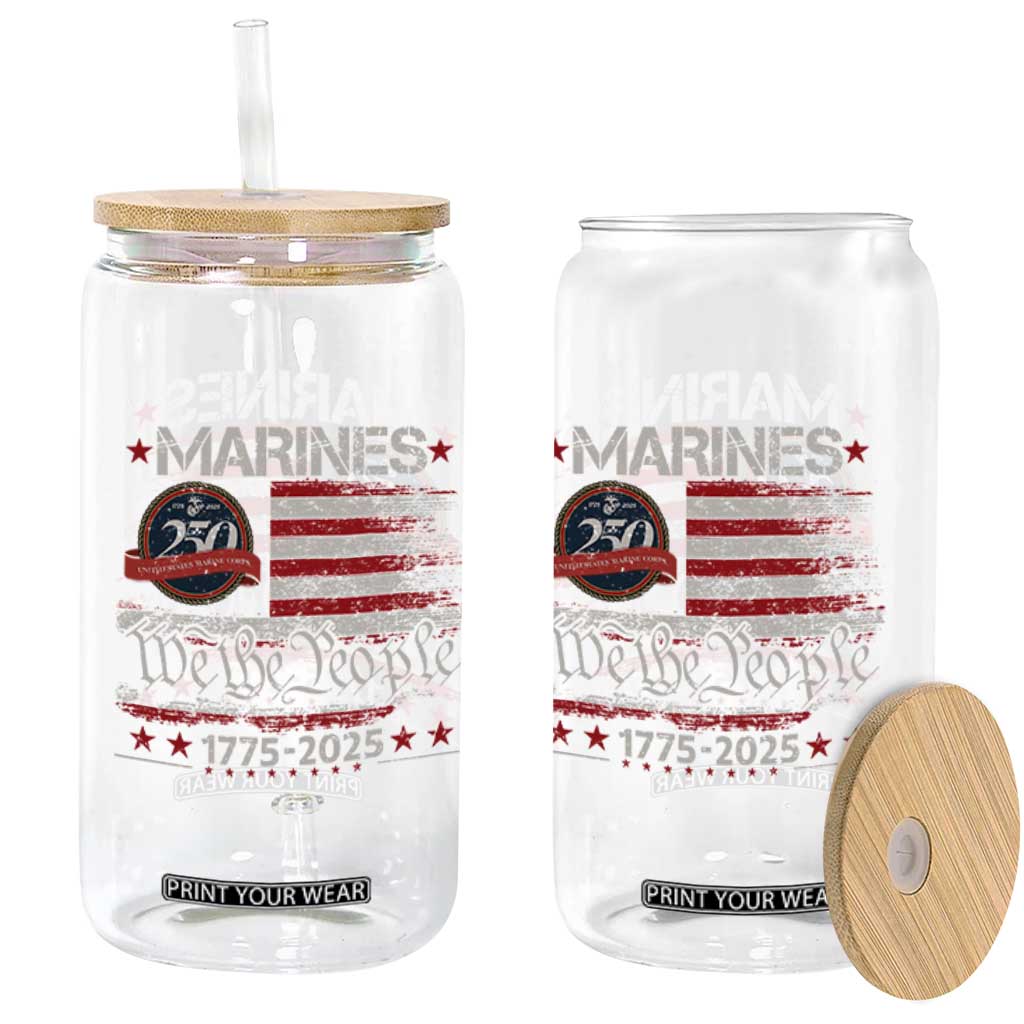 Marine Veteran 250th Anniversary Glass Can Retro Patriotic Military Gift American Flag TS10 Print Your Wear