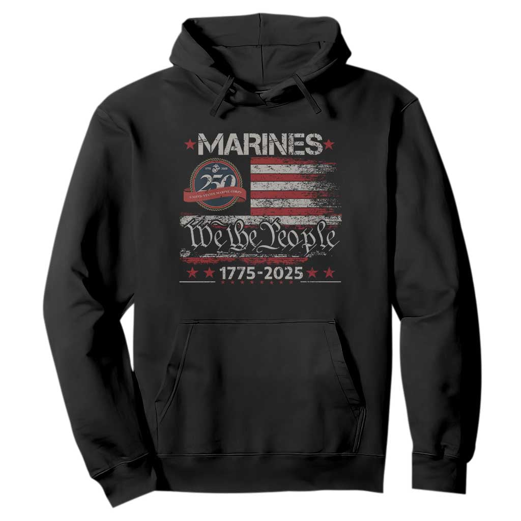 Marine Veteran 250th Anniversary Hoodie Retro Patriotic Military Gift American Flag TS10 Black Print Your Wear